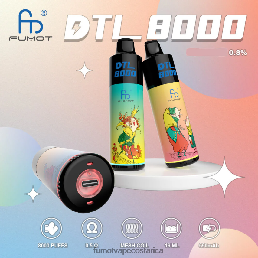 Fumot Vape Costa Rica - Fumot DTL Pluma vaporizador desechable 8000 - 16 ml (1 pieza) P8Z6F6421 mango fresa